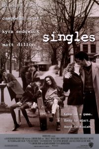 Singles movie poster sitting at a Pioneer Square bench